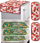 Kuber Industries Hearts Design 3 Pieces PVC Fridge Mats,2 Piece Handle Cover and 1 Piece Fridge Top Cover (Maroon) CTKTC33684